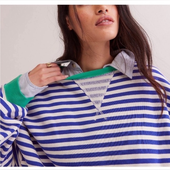 NEW Free People Classic Striped Oversized Crewneck Sand dollar combo - Picture 3 of 3